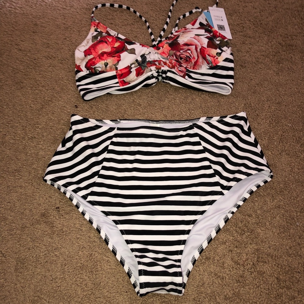 Floral stripe bikini